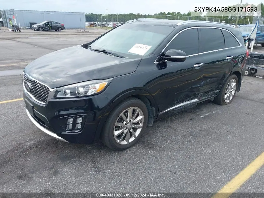 5XYPK4A58GG171593 2016 Kia Sorento 3.3L Sxl