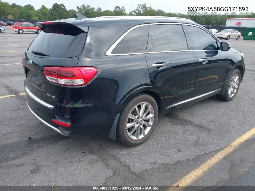 5XYPK4A58GG171593 2016 Kia Sorento 3.3L Sxl