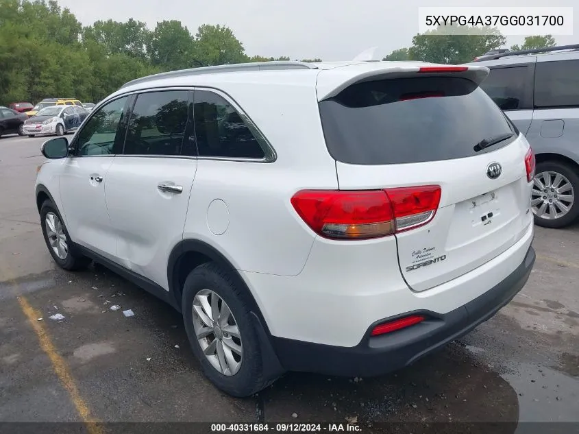 5XYPG4A37GG031700 2016 Kia Sorento 2.4L Lx