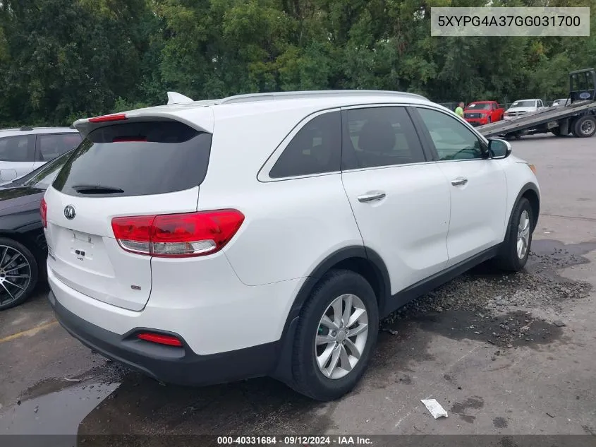 5XYPG4A37GG031700 2016 Kia Sorento 2.4L Lx