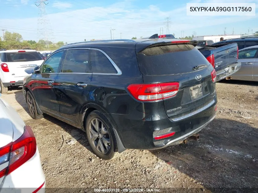 2016 Kia Sorento 3.3L Sx VIN: 5XYPK4A59GG117560 Lot: 40333128