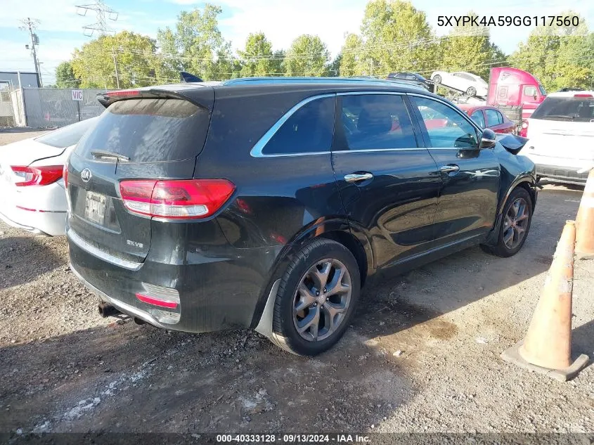 2016 Kia Sorento 3.3L Sx VIN: 5XYPK4A59GG117560 Lot: 40333128