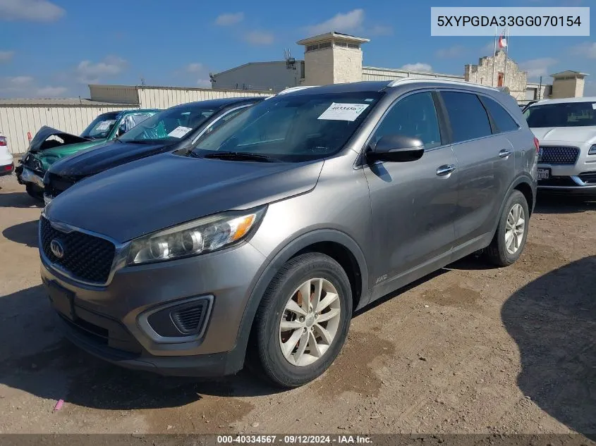 5XYPGDA33GG070154 2016 Kia Sorento 2.4L Lx