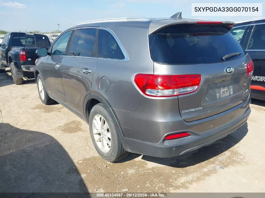 5XYPGDA33GG070154 2016 Kia Sorento 2.4L Lx