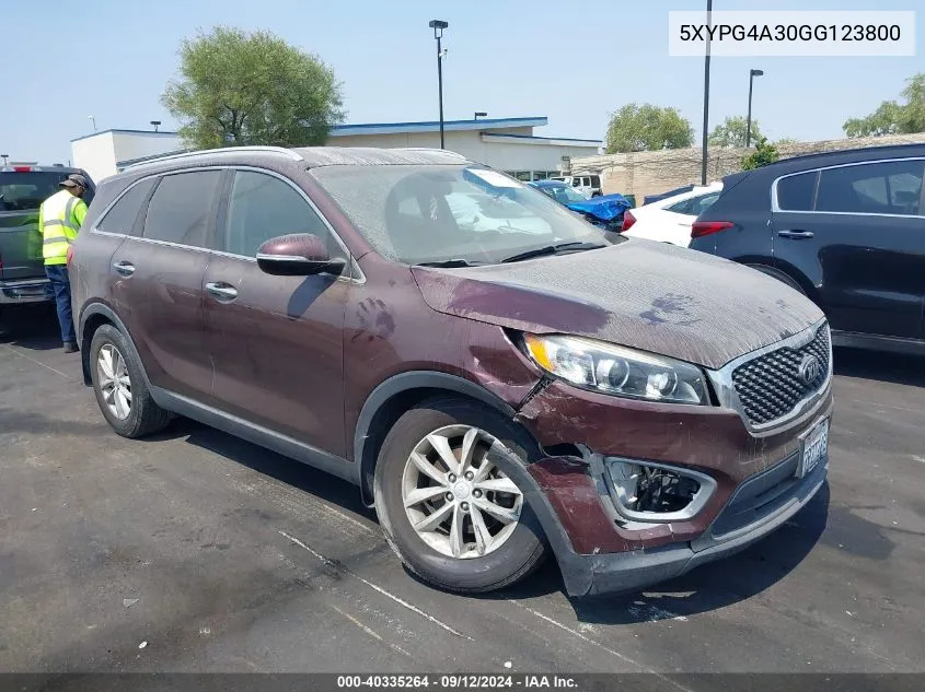 2016 Kia Sorento 2.4L Lx VIN: 5XYPG4A30GG123800 Lot: 40335264