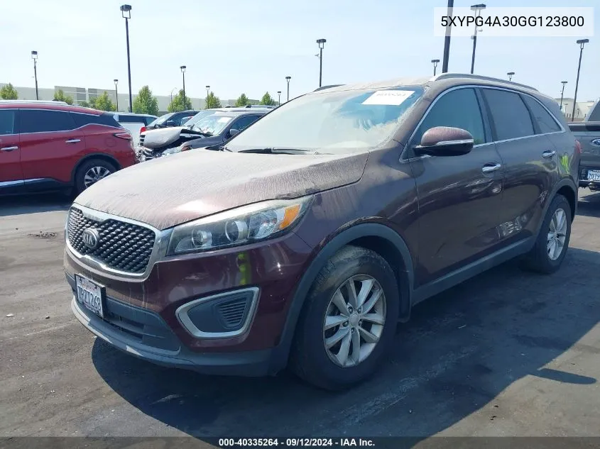 2016 Kia Sorento 2.4L Lx VIN: 5XYPG4A30GG123800 Lot: 40335264