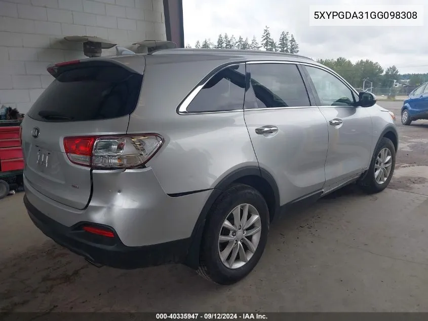 2016 Kia Sorento Lx/L VIN: 5XYPGDA31GG098308 Lot: 40335947