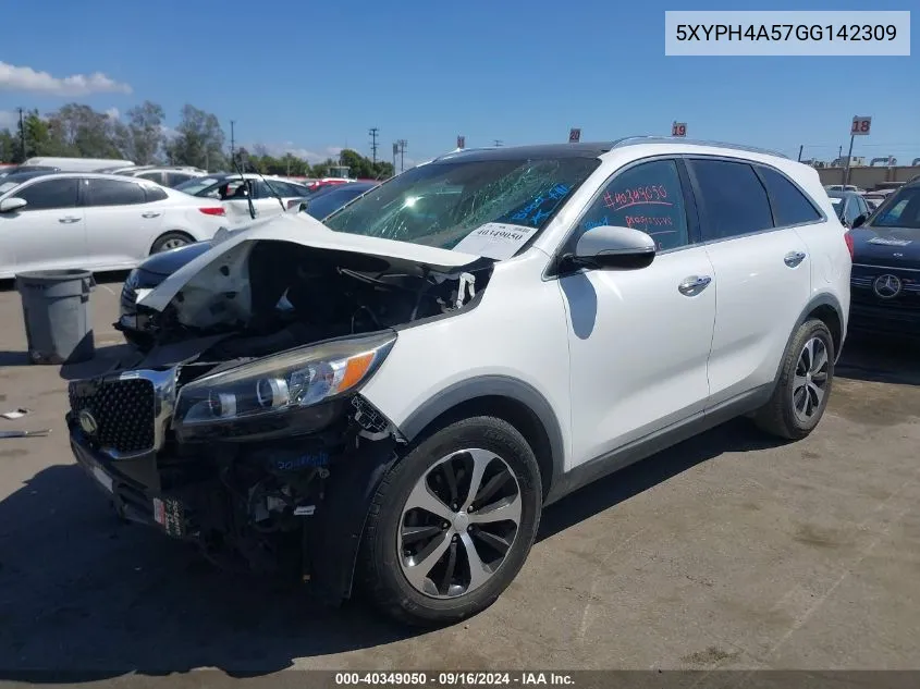 2016 Kia Sorento 3.3L Ex VIN: 5XYPH4A57GG142309 Lot: 40349050