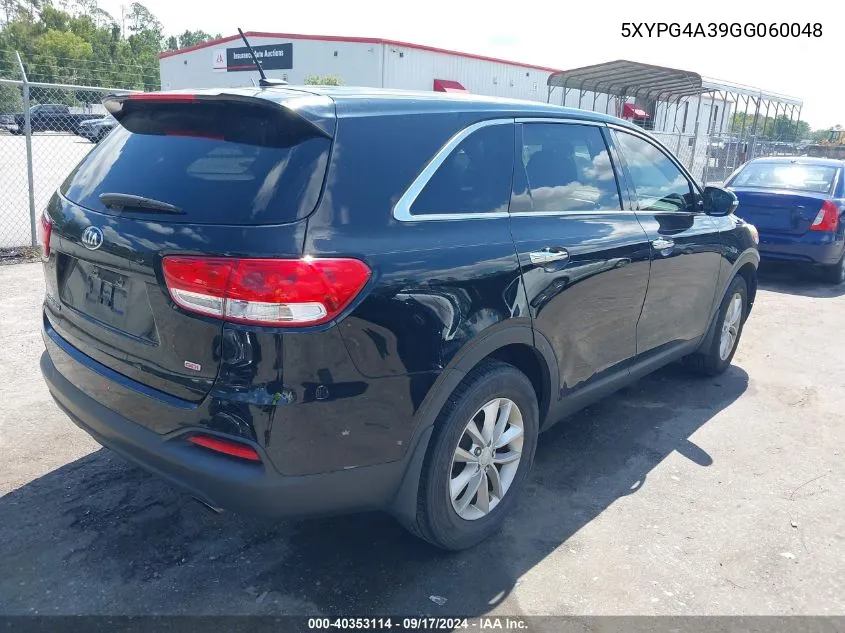 2016 Kia Sorento 2.4L L VIN: 5XYPG4A39GG060048 Lot: 40353114