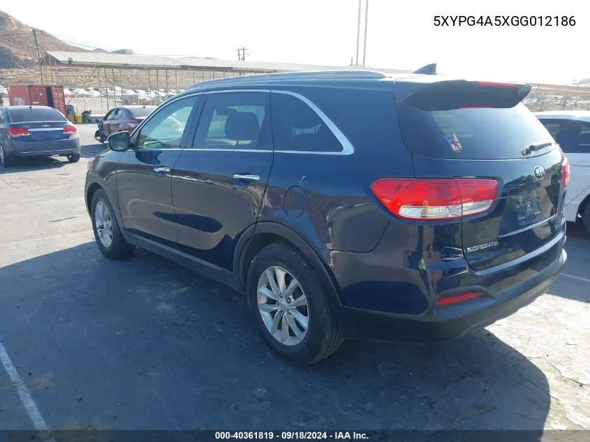 5XYPG4A5XGG012186 2016 Kia Sorento 3.3L Lx