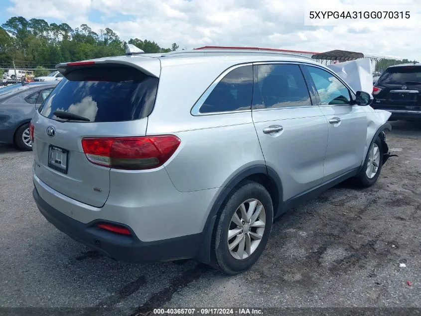 5XYPG4A31GG070315 2016 Kia Sorento 2.4L Lx