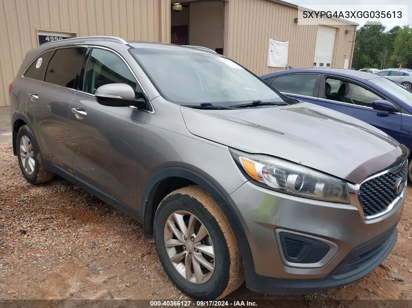 2016 Kia Sorento 2.4L Lx VIN: 5XYPG4A3XGG035613 Lot: 40366127