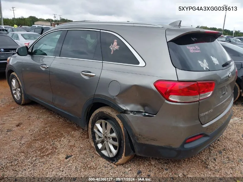 5XYPG4A3XGG035613 2016 Kia Sorento 2.4L Lx