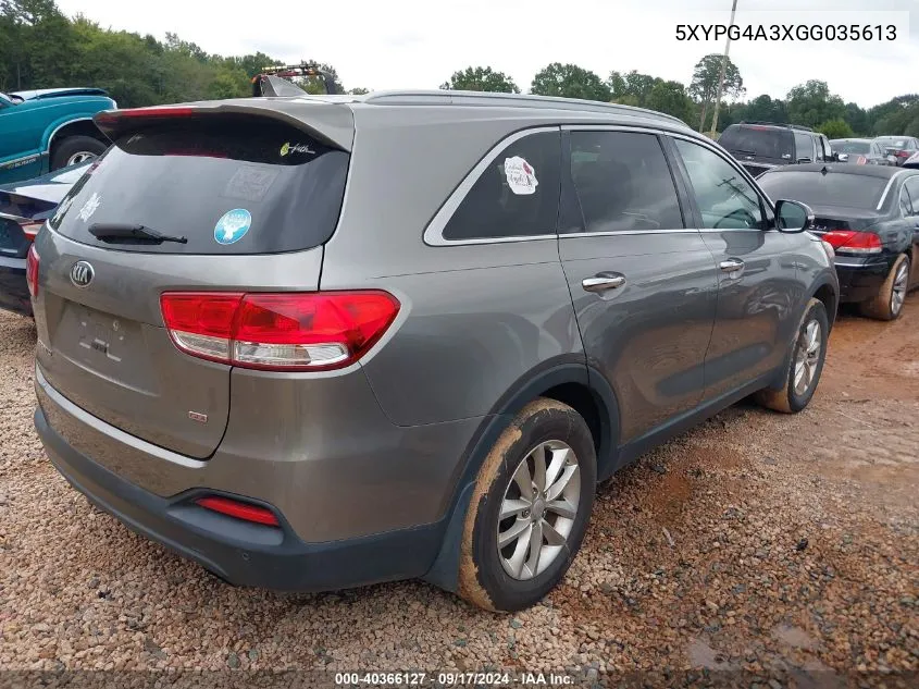 2016 Kia Sorento 2.4L Lx VIN: 5XYPG4A3XGG035613 Lot: 40366127