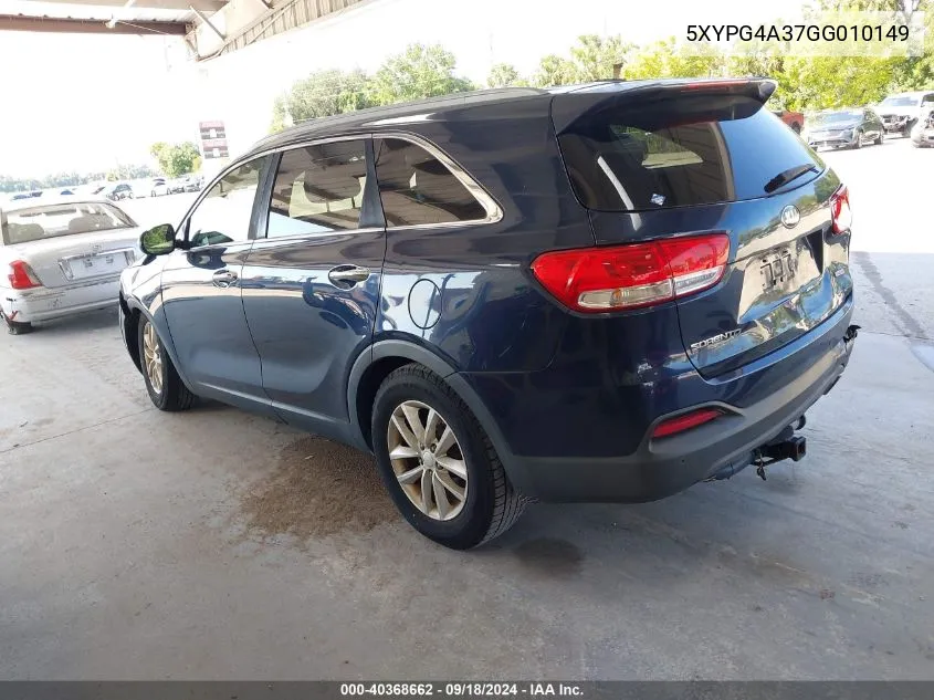 5XYPG4A37GG010149 2016 Kia Sorento 2.4L Lx