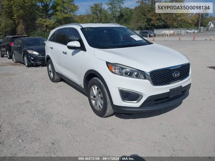 2016 Kia Sorento 2.4L Lx VIN: 5XYPGDA35GG098134 Lot: 40372155