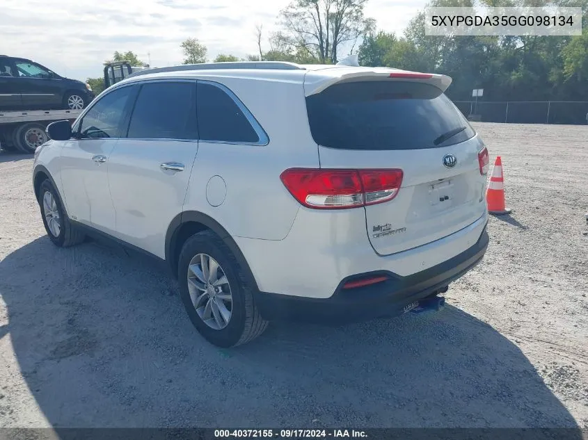 2016 Kia Sorento 2.4L Lx VIN: 5XYPGDA35GG098134 Lot: 40372155