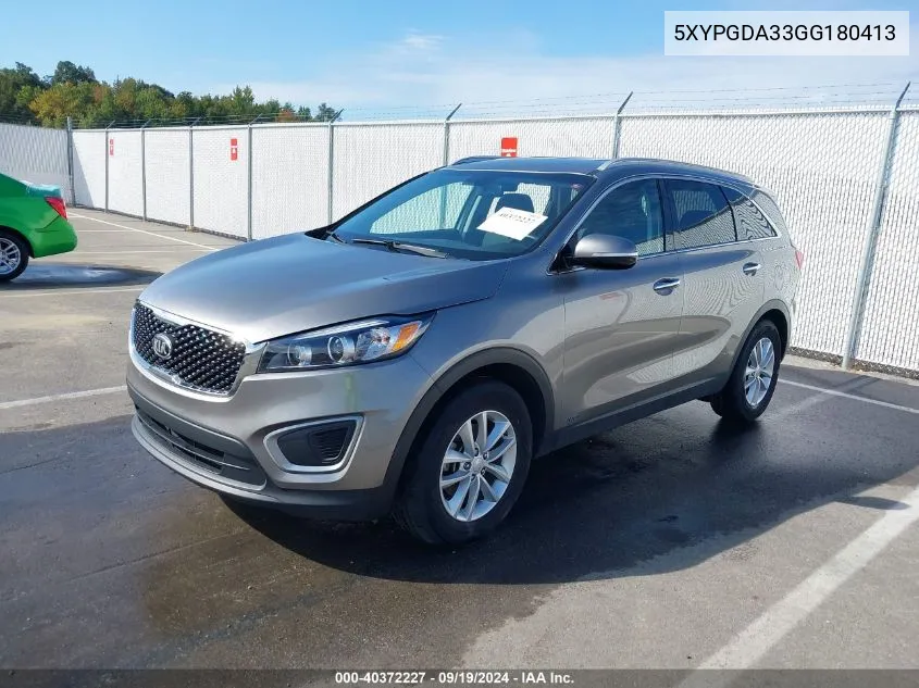 2016 Kia Sorento 2.4L Lx VIN: 5XYPGDA33GG180413 Lot: 40372227