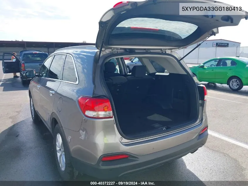 5XYPGDA33GG180413 2016 Kia Sorento 2.4L Lx