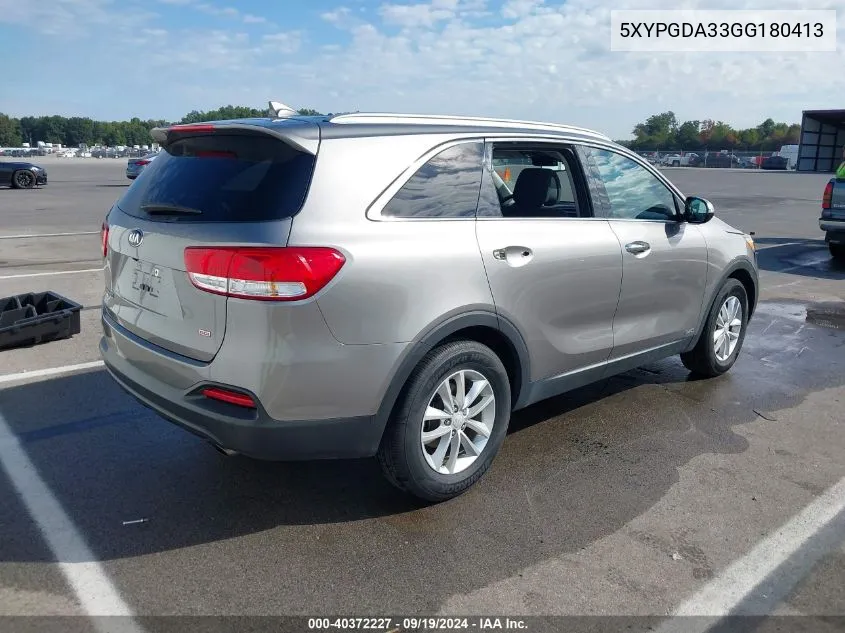 2016 Kia Sorento 2.4L Lx VIN: 5XYPGDA33GG180413 Lot: 40372227