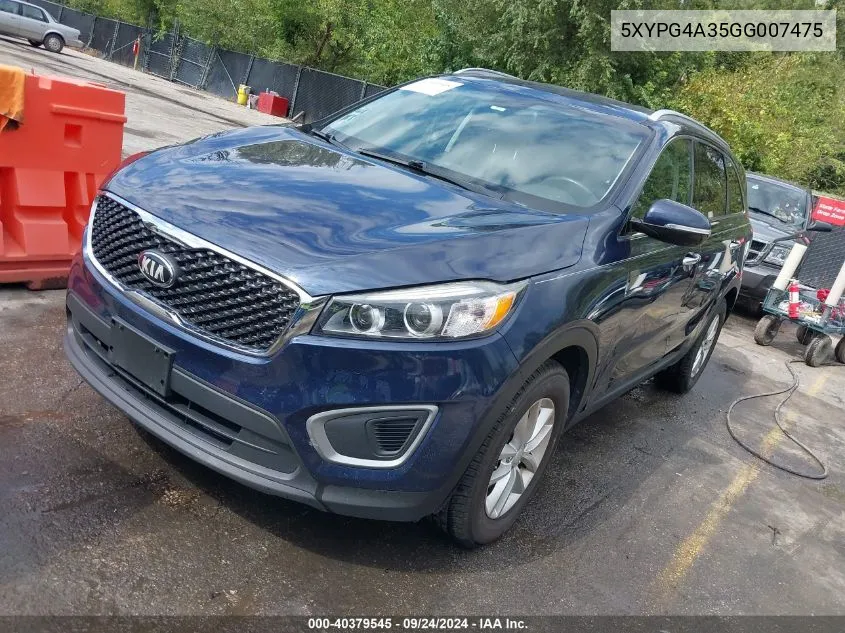 5XYPG4A35GG007475 2016 Kia Sorento 2.4L Lx