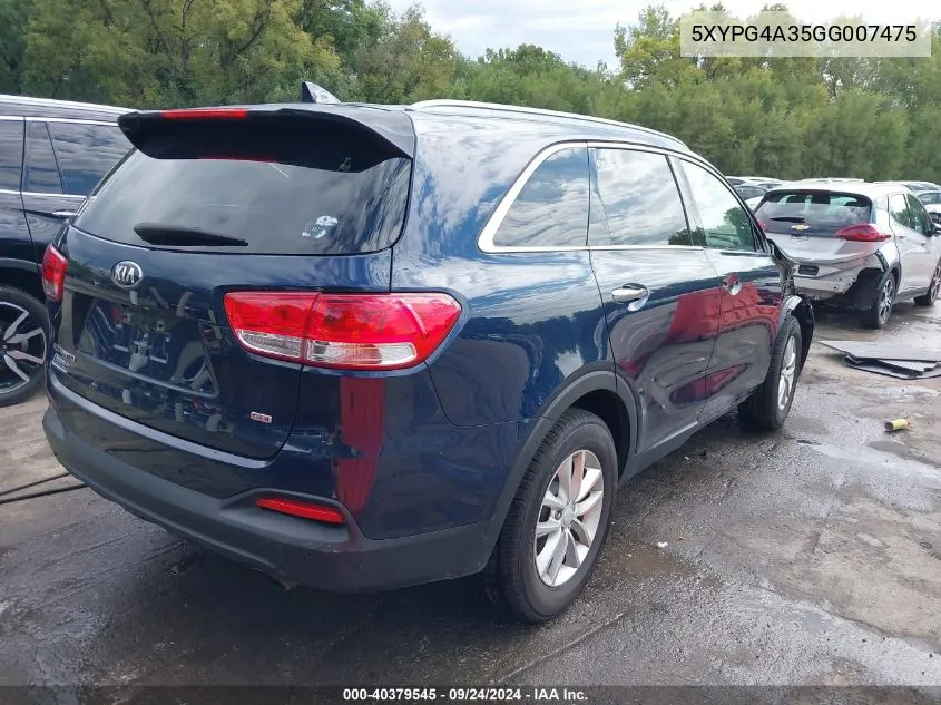 5XYPG4A35GG007475 2016 Kia Sorento 2.4L Lx