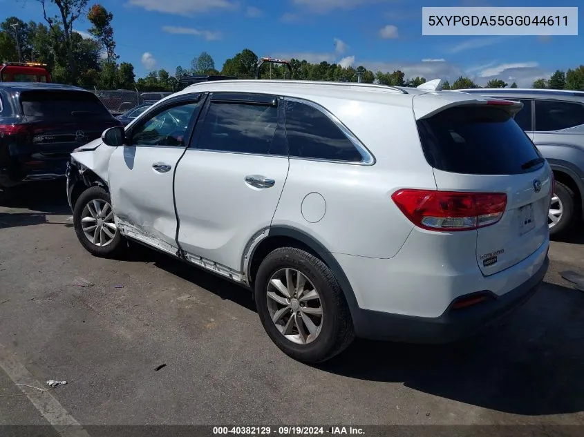 2016 Kia Sorento 3.3L Lx VIN: 5XYPGDA55GG044611 Lot: 40382129