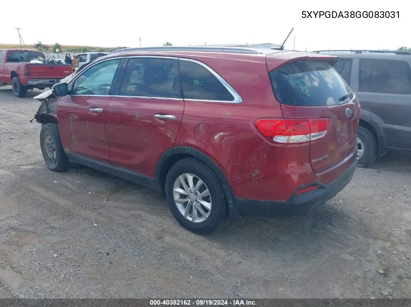 5XYPGDA38GG083031 2016 Kia Sorento 2.4L Lx