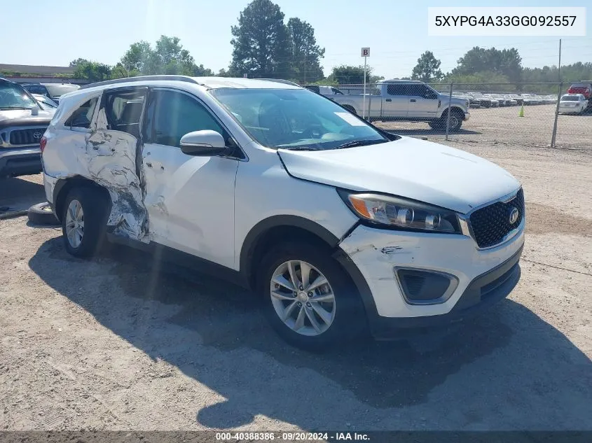 2016 Kia Sorento 2.4L Lx VIN: 5XYPG4A33GG092557 Lot: 40388386