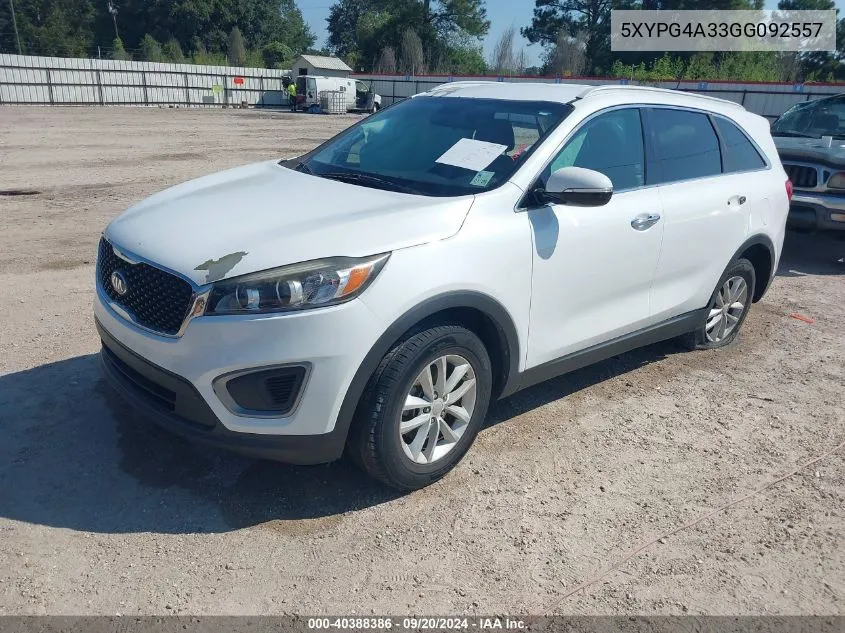 5XYPG4A33GG092557 2016 Kia Sorento 2.4L Lx