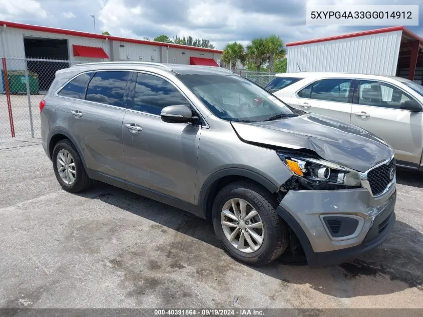 5XYPG4A33GG014912 2016 Kia Sorento 2.4L Lx