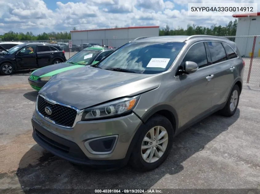 5XYPG4A33GG014912 2016 Kia Sorento 2.4L Lx