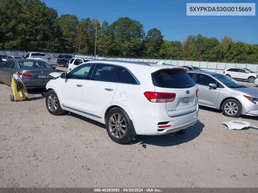 2016 Kia Sorento 3.3L Sxl VIN: 5XYPKDA53GG015669 Lot: 40393093