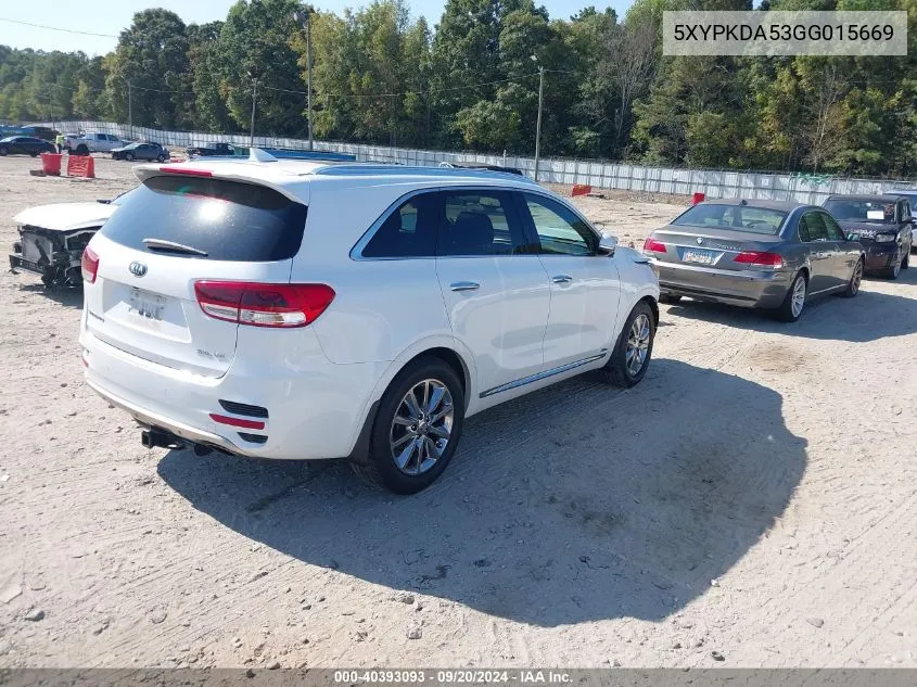 5XYPKDA53GG015669 2016 Kia Sorento 3.3L Sxl