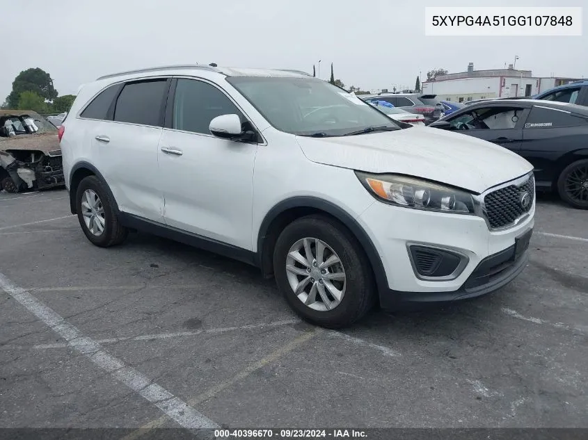 2016 Kia Sorento 3.3L Lx VIN: 5XYPG4A51GG107848 Lot: 40396670