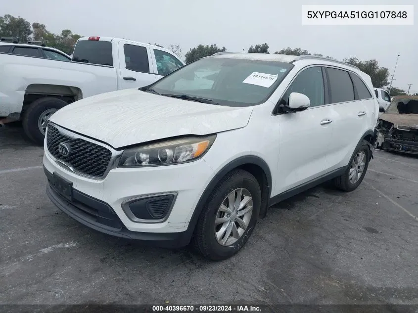 2016 Kia Sorento 3.3L Lx VIN: 5XYPG4A51GG107848 Lot: 40396670