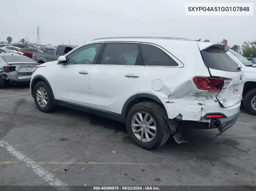 2016 Kia Sorento 3.3L Lx VIN: 5XYPG4A51GG107848 Lot: 40396670