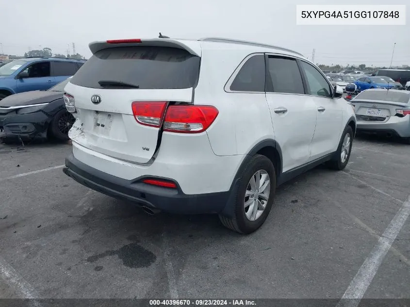 2016 Kia Sorento 3.3L Lx VIN: 5XYPG4A51GG107848 Lot: 40396670