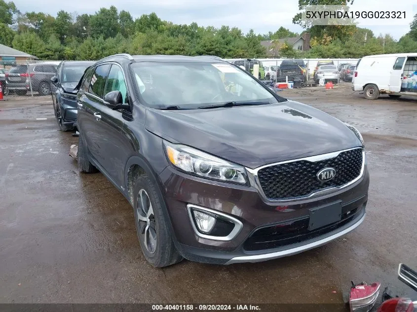 2016 Kia Sorento 2.0T Ex VIN: 5XYPHDA19GG023321 Lot: 40401158