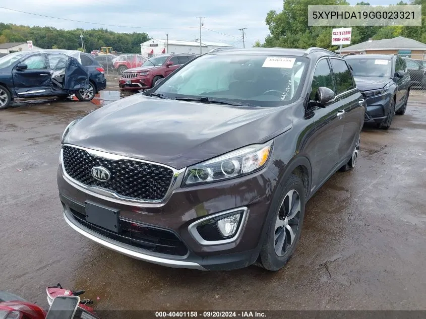 2016 Kia Sorento 2.0T Ex VIN: 5XYPHDA19GG023321 Lot: 40401158