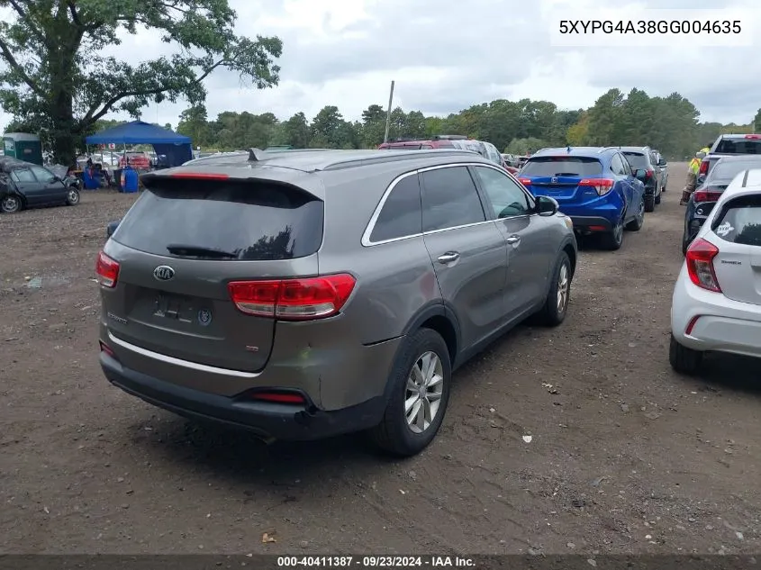 5XYPG4A38GG004635 2016 Kia Sorento Lx/L