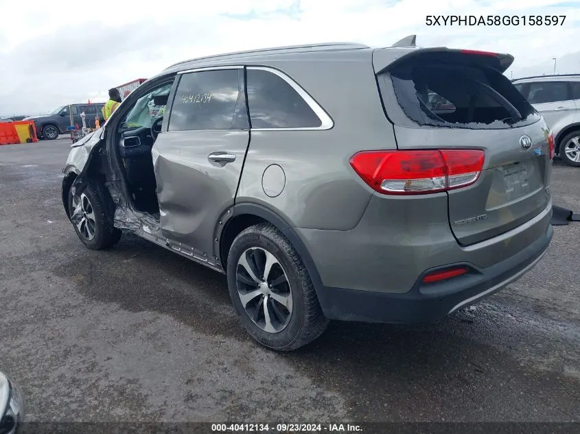 5XYPHDA58GG158597 2016 Kia Sorento 3.3L Ex