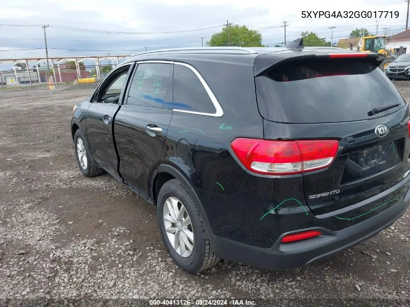 2016 Kia Sorento 2.4L Lx VIN: 5XYPG4A32GG017719 Lot: 40413126