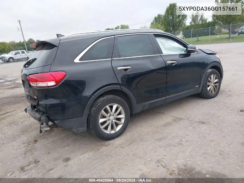 5XYPGDA36GG157661 2016 Kia Sorento 2.4L Lx