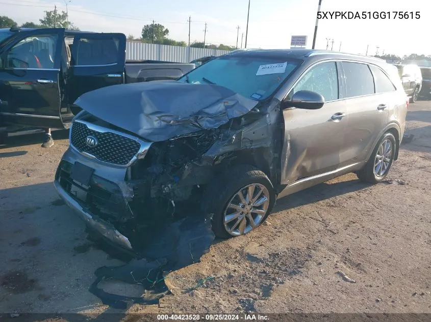 5XYPKDA51GG175615 2016 Kia Sorento 3.3L Sxl