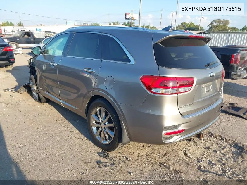 2016 Kia Sorento 3.3L Sxl VIN: 5XYPKDA51GG175615 Lot: 40423528