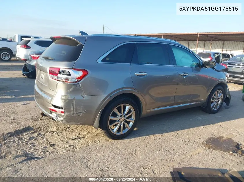 2016 Kia Sorento 3.3L Sxl VIN: 5XYPKDA51GG175615 Lot: 40423528