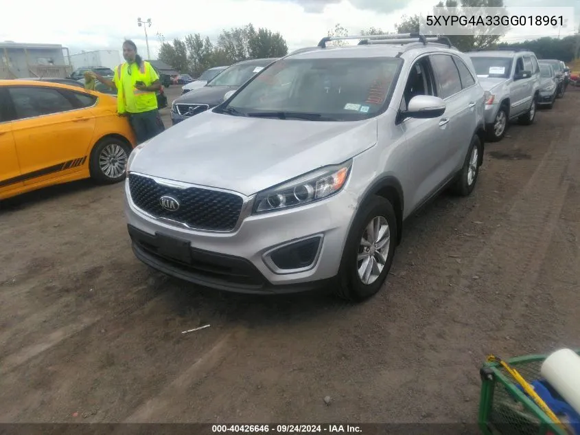 5XYPG4A33GG018961 2016 Kia Sorento 2.4L Lx