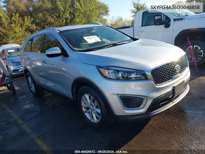 2016 Kia Sorento 2.4L Lx VIN: 5XYPG4A36GG048858 Lot: 40429472