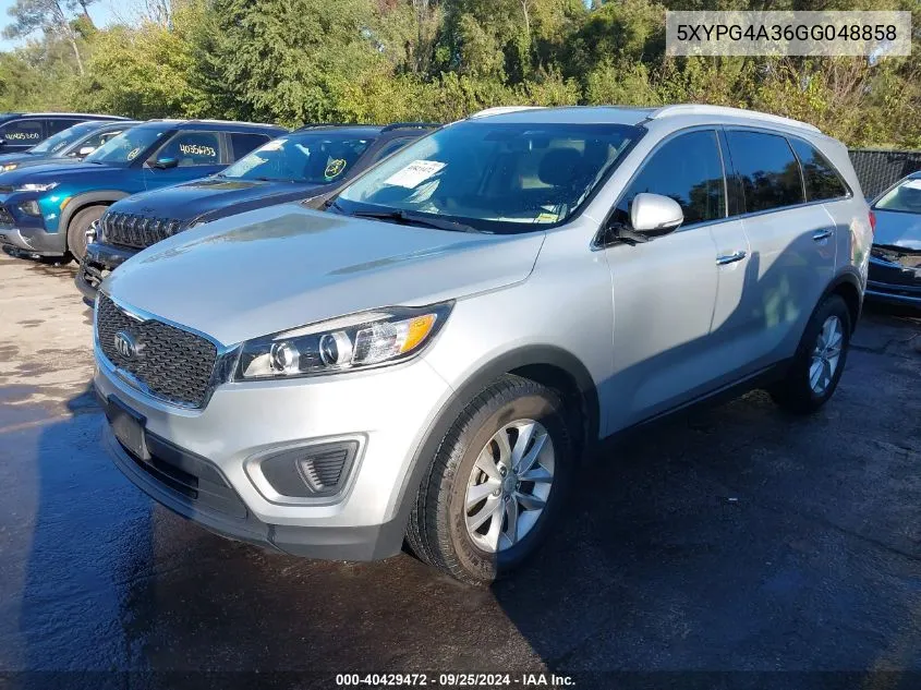 2016 Kia Sorento 2.4L Lx VIN: 5XYPG4A36GG048858 Lot: 40429472